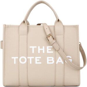 Women Pu-beige Personalized Canvas With Zipper Top-handle Crossbody Tote Handbag
